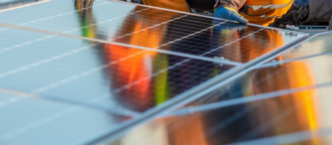 Solar photovoltaic modules on a rooftop